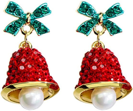 Red Crystal Bell Christmas Hat Earrings Santa Claus Christmas Tree Dangle Earrings Asymmetric Elk Santa Hat Butterfly Bell Christmas Earrings Rhinestone Stud Earrings for Women - 我的商店我的商店我的商店