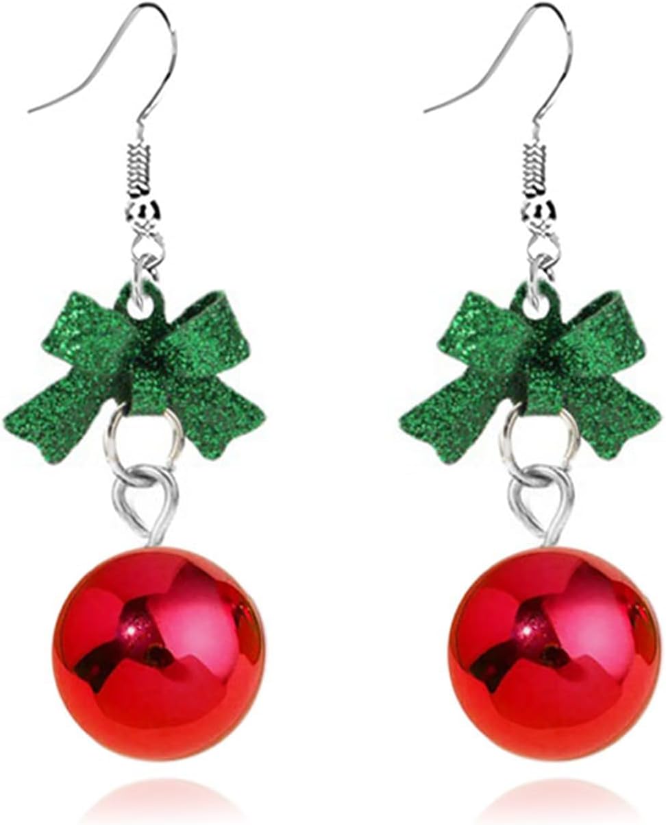 Red Green Christmas Dangle Earrings for Women Cute Long Chain Bow Knot Jingle Bell Christmas Tree Snowflake Dangle Earrings Christmas Holiday Jewelry Gift - QIAO Crystal我的商店QIAO Crystal