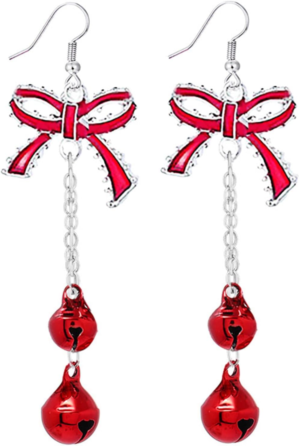 Red Green Christmas Dangle Earrings for Women Cute Long Chain Bow Knot Jingle Bell Christmas Tree Snowflake Dangle Earrings Christmas Holiday Jewelry Gift - QIAO Crystal我的商店QIAO Crystal