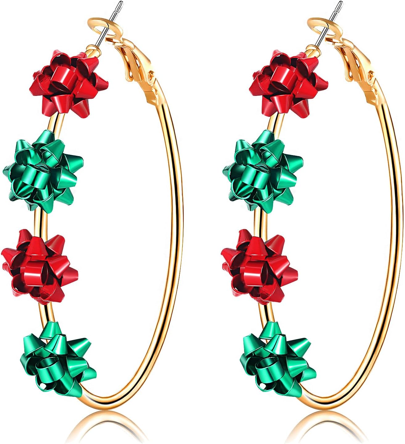 Red Green Xmas Bow Hoop Earrings - Christmas Jewelry for Women, Holiday Gifts - QIAO Crystal我的商店QIAO Crystal