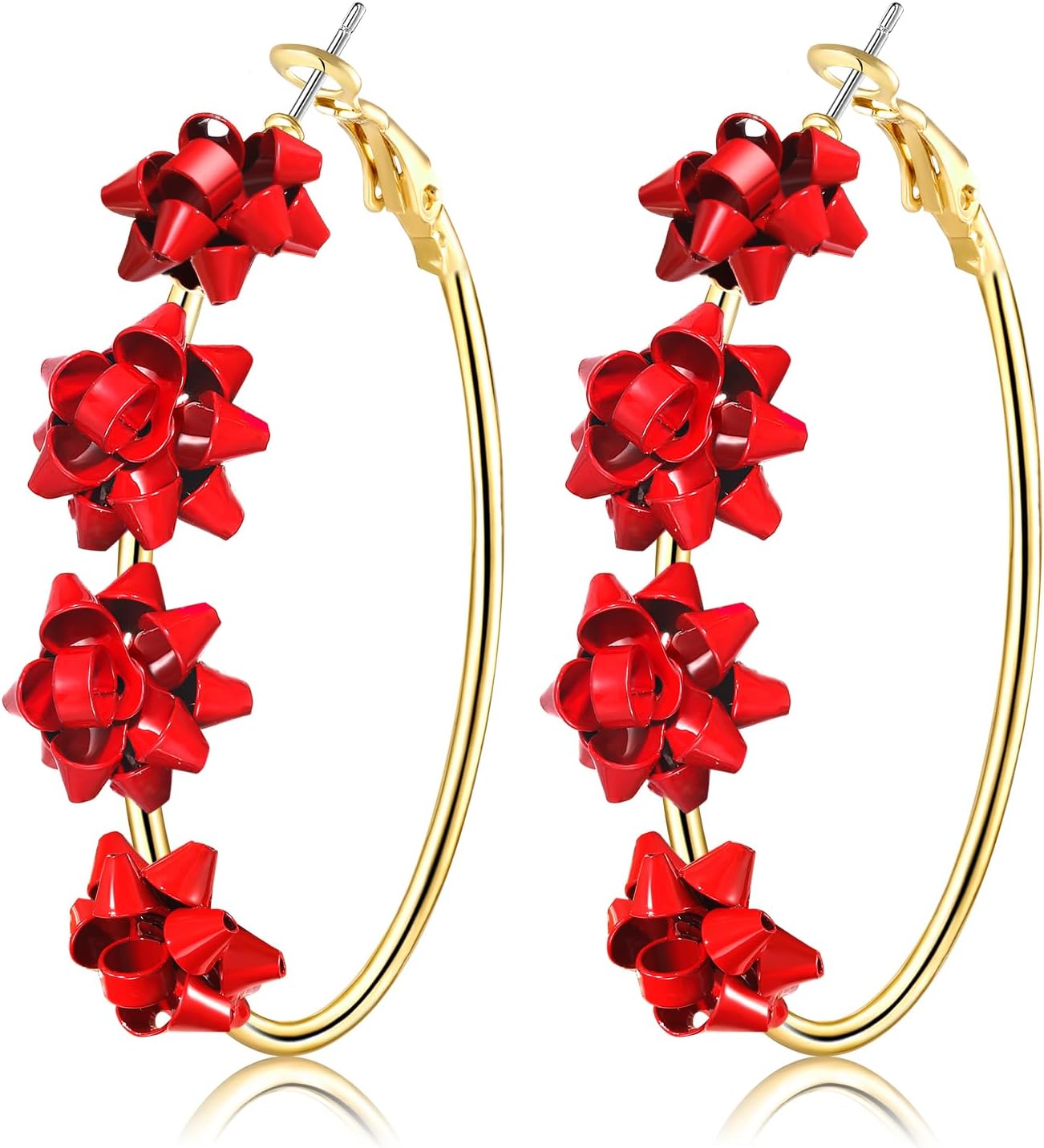 Red Green Xmas Bow Hoop Earrings - Christmas Jewelry for Women, Holiday Gifts - QIAO Crystal我的商店QIAO Crystal