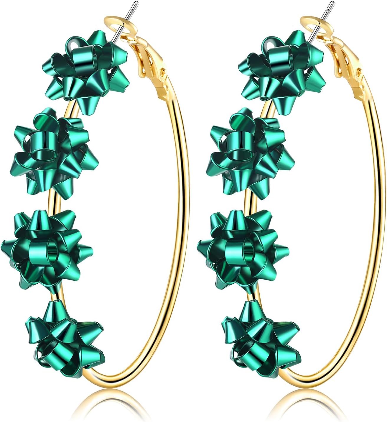 Red Green Xmas Bow Hoop Earrings - Christmas Jewelry for Women, Holiday Gifts - QIAO Crystal我的商店QIAO Crystal