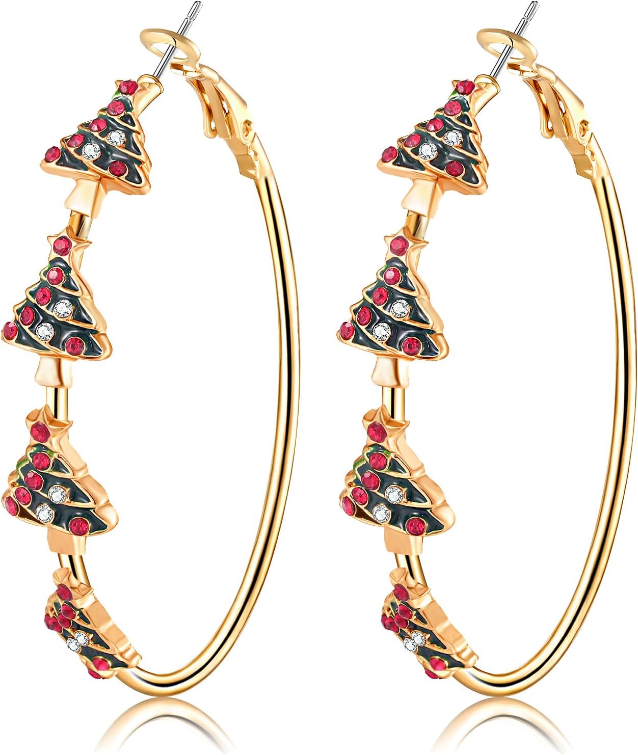 Red Green Xmas Bow Hoop Earrings - Christmas Jewelry for Women, Holiday Gifts - QIAO Crystal我的商店QIAO Crystal