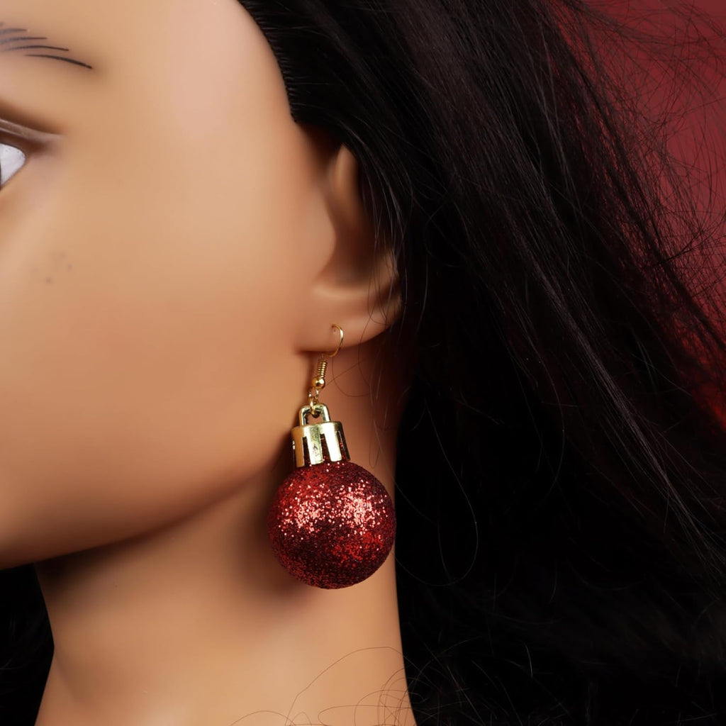 Red Sparkly Ornaments Dangle Earrings, Christmas Party Accessories, Holiday Jewelry, 2.25 Inches - QIAO Crystal我的商店QIAO Crystal