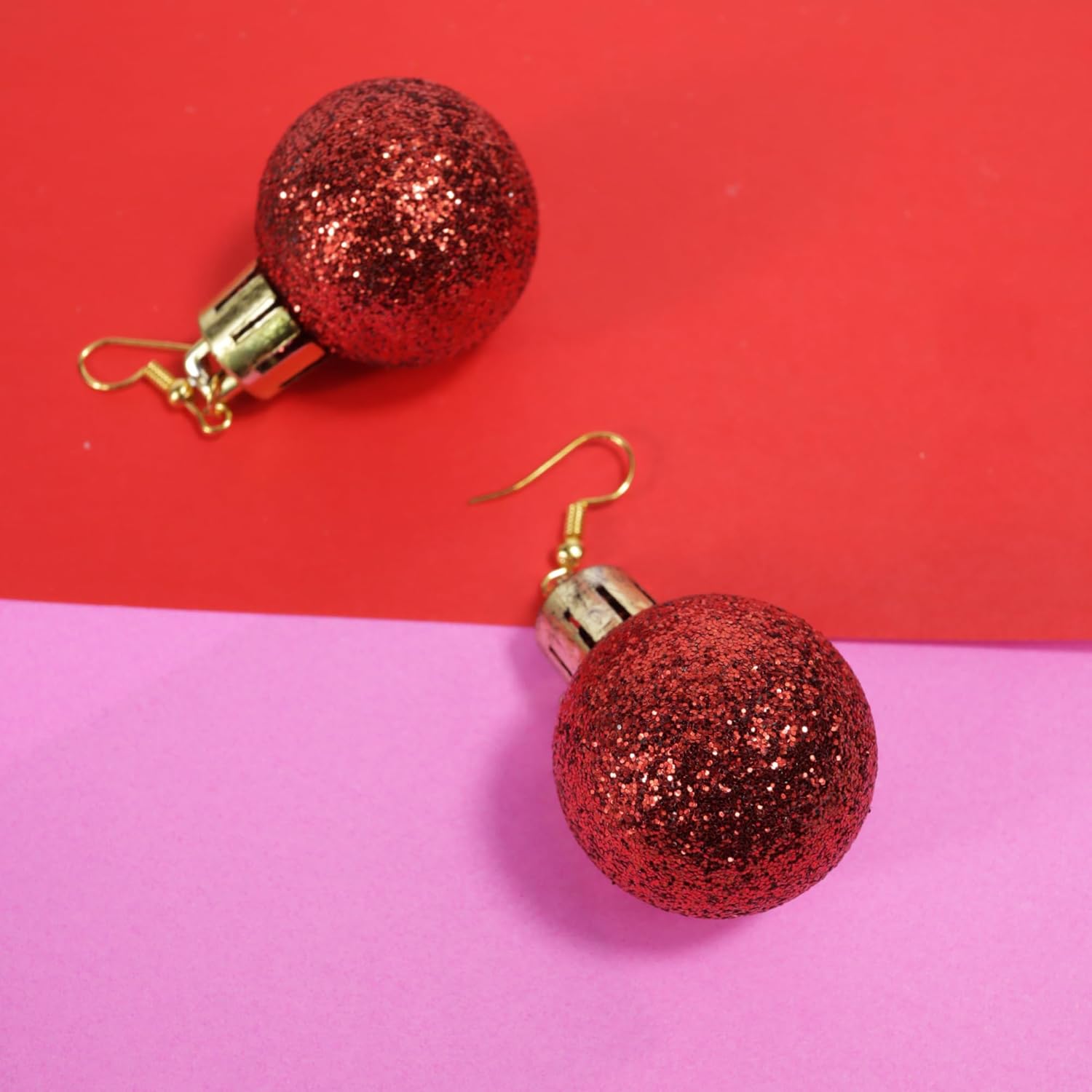 Red Sparkly Ornaments Dangle Earrings, Christmas Party Accessories, Holiday Jewelry, 2.25 Inches - QIAO Crystal我的商店QIAO Crystal