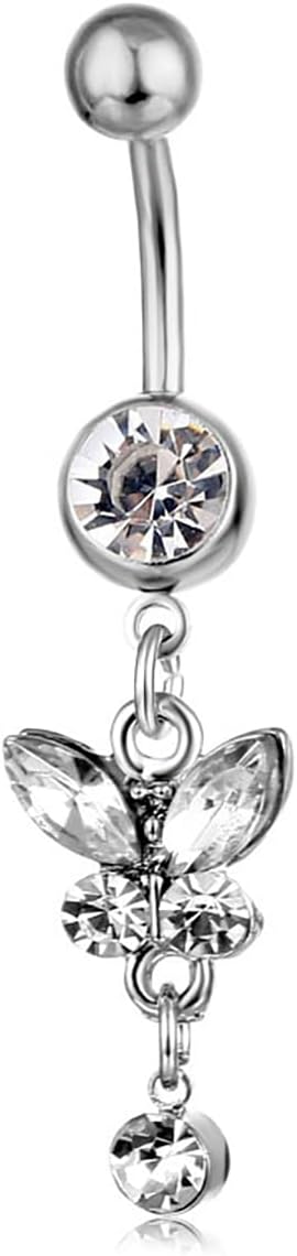 Rheinstone Butterfly Belly Button Rings Surgical Stainless Steel Diamond Pendant Navel Rings Crystal Navel Nails Butterfly Jewelry for Women - 我的商店我的商店我的商店