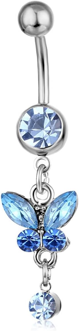 Rheinstone Butterfly Belly Button Rings Surgical Stainless Steel Diamond Pendant Navel Rings Crystal Navel Nails Butterfly Jewelry for Women - 我的商店我的商店我的商店