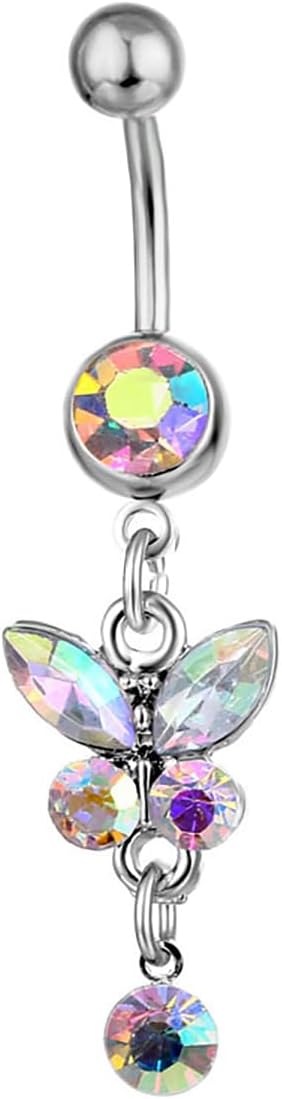 Rheinstone Butterfly Belly Button Rings Surgical Stainless Steel Diamond Pendant Navel Rings Crystal Navel Nails Butterfly Jewelry for Women - 我的商店我的商店我的商店