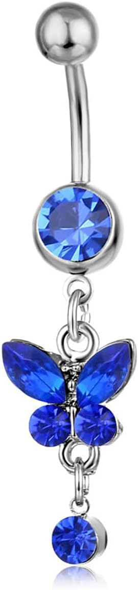 Rheinstone Butterfly Belly Button Rings Surgical Stainless Steel Diamond Pendant Navel Rings Crystal Navel Nails Butterfly Jewelry for Women - 我的商店我的商店我的商店