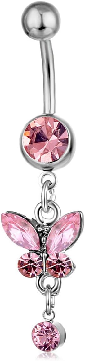 Rheinstone Butterfly Belly Button Rings Surgical Stainless Steel Diamond Pendant Navel Rings Crystal Navel Nails Butterfly Jewelry for Women - 我的商店我的商店我的商店