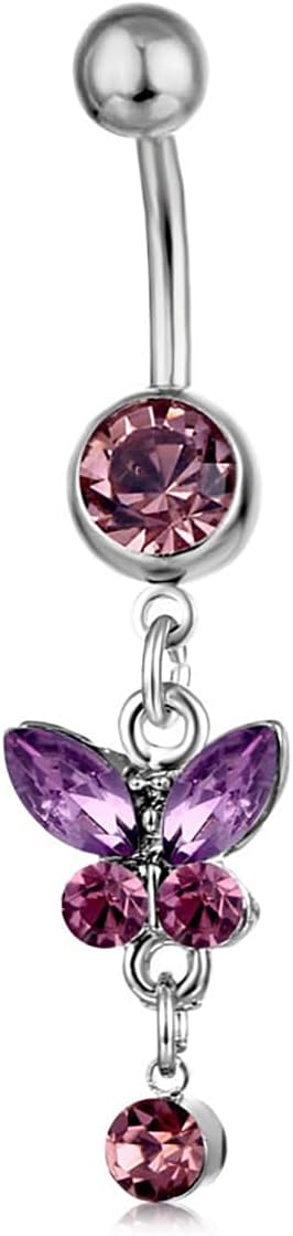 Rheinstone Butterfly Belly Button Rings Surgical Stainless Steel Diamond Pendant Navel Rings Crystal Navel Nails Butterfly Jewelry for Women - 我的商店我的商店我的商店