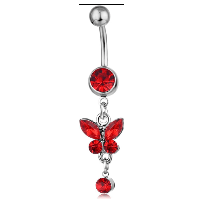 Rheinstone Butterfly Belly Button Rings Surgical Stainless Steel Diamond Pendant Navel Rings Crystal Navel Nails Butterfly Jewelry for Women - 我的商店我的商店我的商店