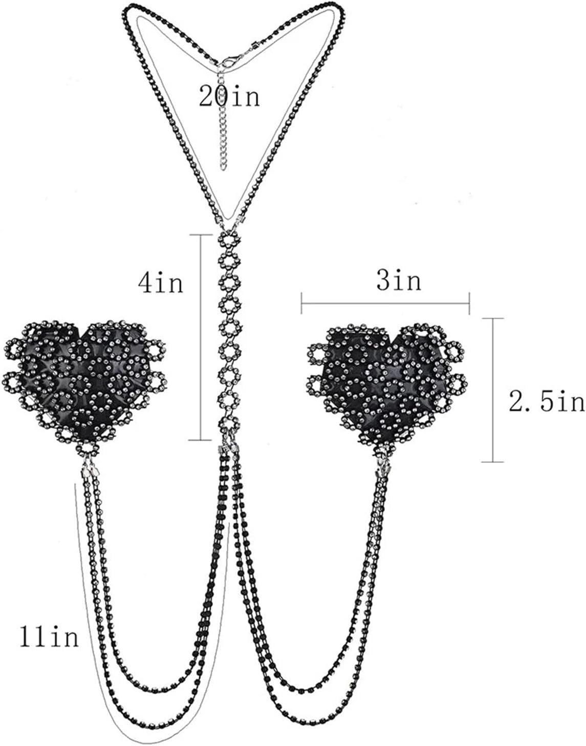 Rhinestone Heart Bra Chain Non Piercing Nipple Jewelry Festival Rave Layered Sexy Necklace Crystal Nipple - QIAO CrystalQIAO CrystalQIAO Crystal