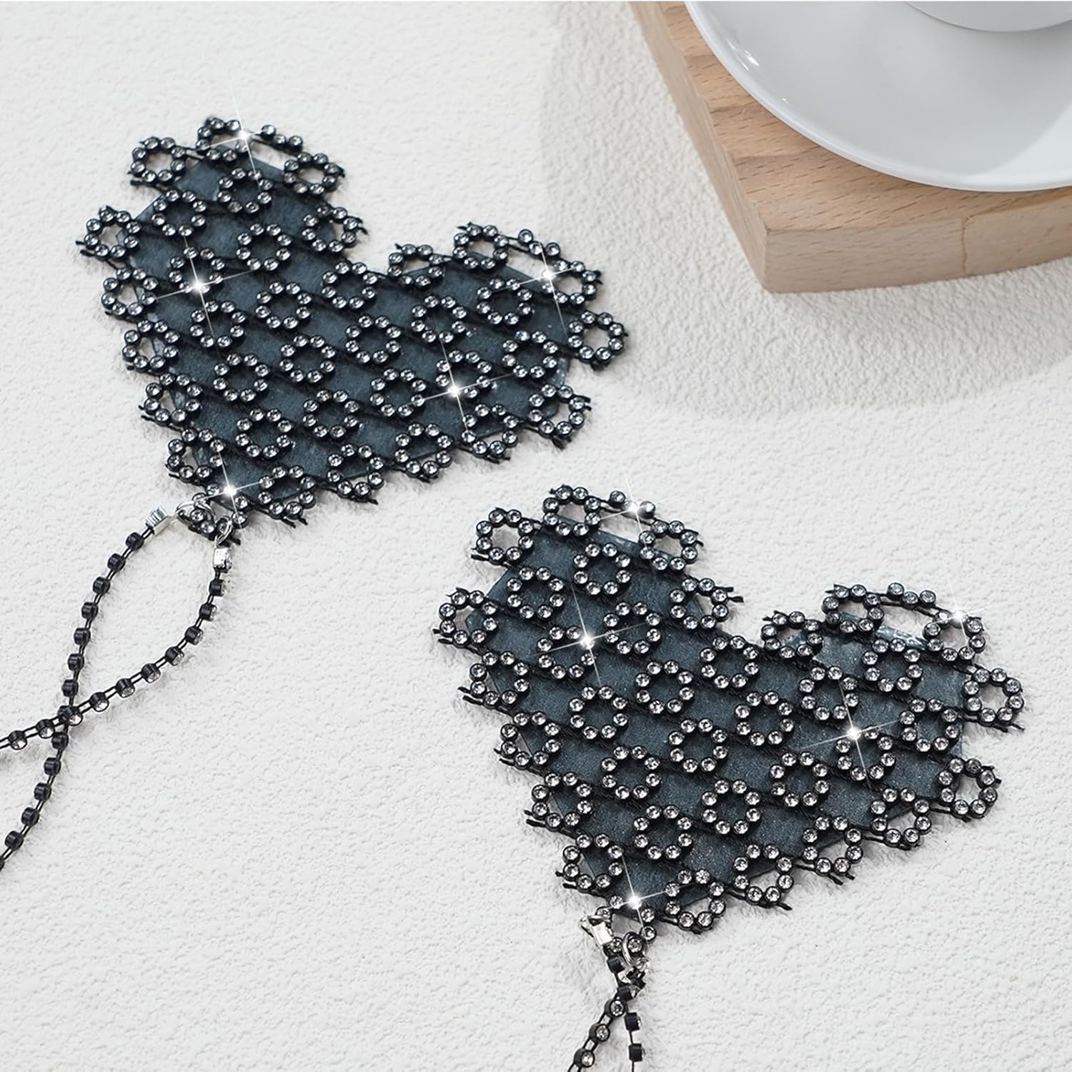 Rhinestone Heart Bra Chain Non Piercing Nipple Jewelry Festival Rave Layered Sexy Necklace Crystal Nipple - QIAO CrystalQIAO CrystalQIAO Crystal