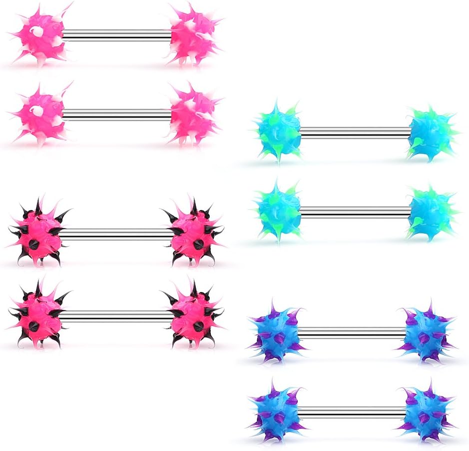 Ruifan 14G 9/16Inch Silicone Soft Spike Ball Nipple Tongue Shield Ring Barbell Body Piercing Jewelry Retainer - QIAO CrystalQIAO CrystalQIAO Crystal