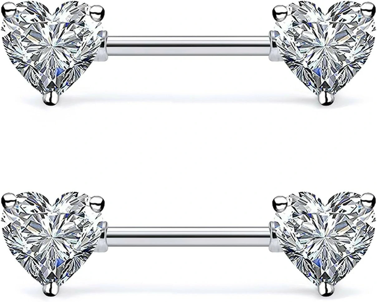 316L Stainless Steel Double Front Facing Clear CZ Nipple Shield Barbell Ring Piercing 14G