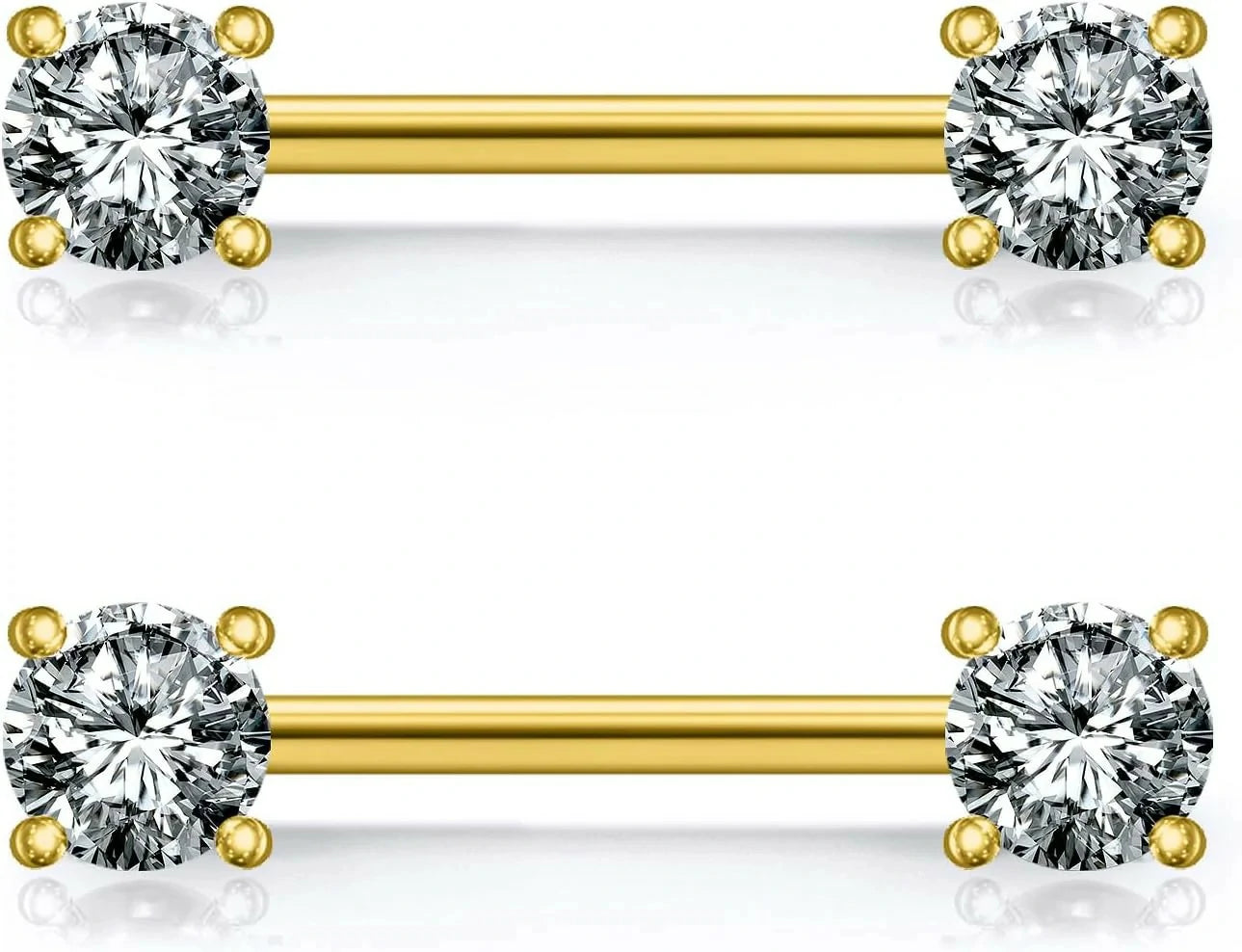 316L Stainless Steel Double Front Facing Clear CZ Nipple Shield Barbell Ring Piercing 14G