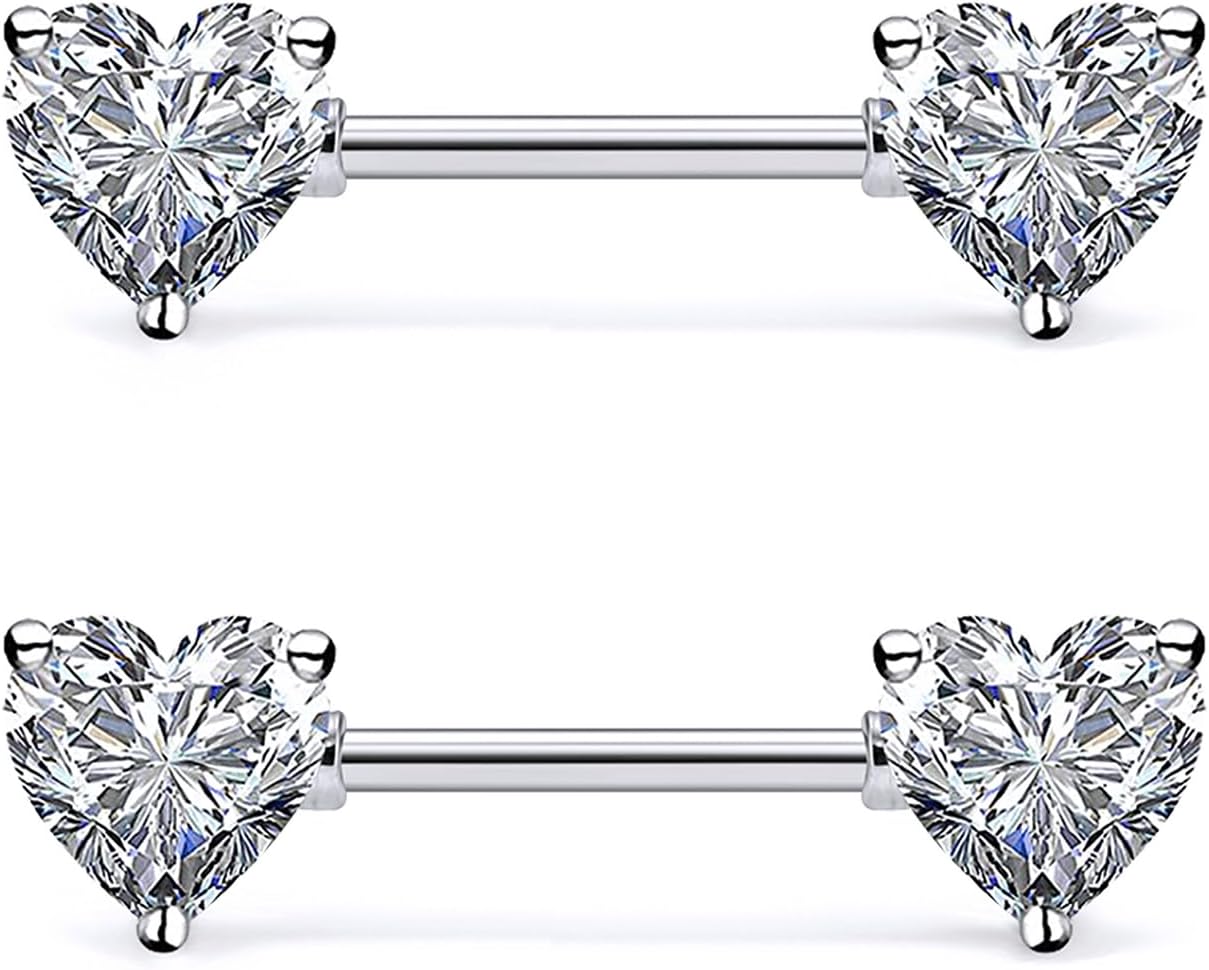 Ruifan 316L Stainless Steel Double Front Facing Clear CZ Nipple Shield Barbell Ring Piercing 14G - QIAO CrystalQIAO CrystalQIAO Crystal