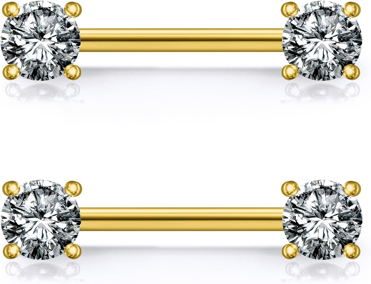 Ruifan 316L Stainless Steel Double Front Facing Clear CZ Nipple Shield Barbell Ring Piercing 14G - QIAO CrystalQIAO CrystalQIAO Crystal