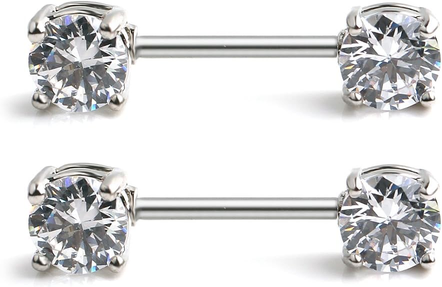 Ruifan 316L Stainless Steel Double Front Facing Clear CZ Nipple Shield Barbell Ring Piercing 14G - QIAO CrystalQIAO CrystalQIAO Crystal