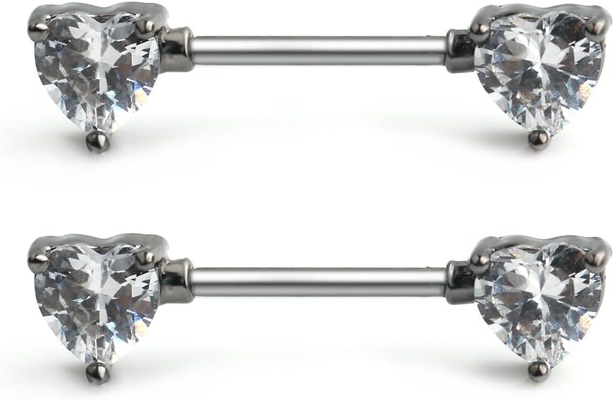 Ruifan 316L Stainless Steel Double Front Facing Clear CZ Nipple Shield Barbell Ring Piercing 14G - QIAO CrystalQIAO CrystalQIAO Crystal