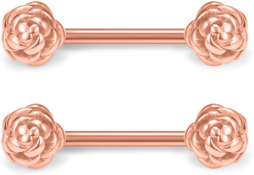 Ruifan 316L Stainless Steel Vintga Flower Rose Nipple Shield Barbell Ring Bar Body Piercing 14G 2 - 12PCS - QIAO CrystalQIAO CrystalQIAO Crystal
