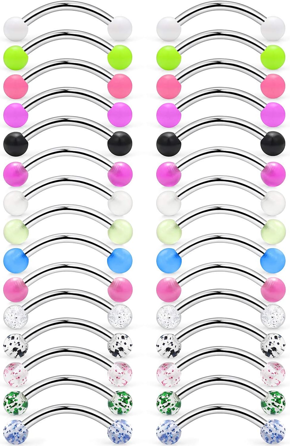 SCERRING 16G 14G Stainless Steel Curved Barbell Snake Eyes Tongue Ring Nipplerings Nipple Rings Piercing Jewelry Retainer 14mm 16mm 30PCS - QIAO CrystalQIAO CrystalQIAO Crystal