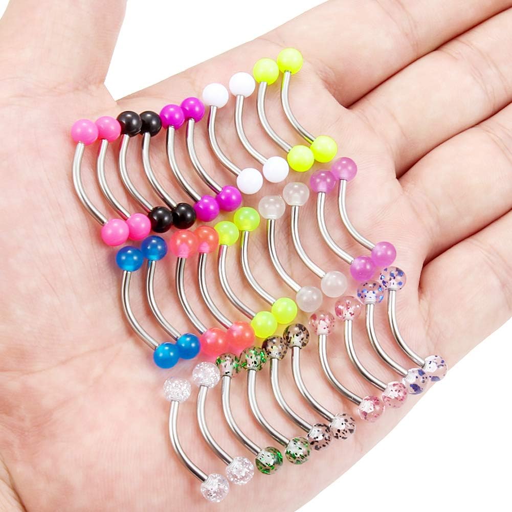 SCERRING 16G 14G Stainless Steel Curved Barbell Snake Eyes Tongue Ring Nipplerings Nipple Rings Piercing Jewelry Retainer 14mm 16mm 30PCS - QIAO CrystalQIAO CrystalQIAO Crystal