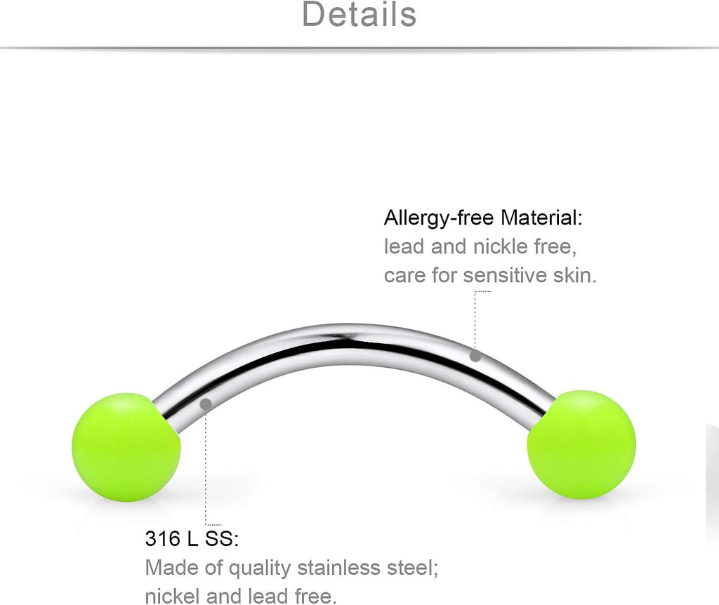 SCERRING 16G 14G Stainless Steel Curved Barbell Snake Eyes Tongue Ring Nipplerings Nipple Rings Piercing Jewelry Retainer 14mm 16mm 30PCS - QIAO CrystalQIAO CrystalQIAO Crystal