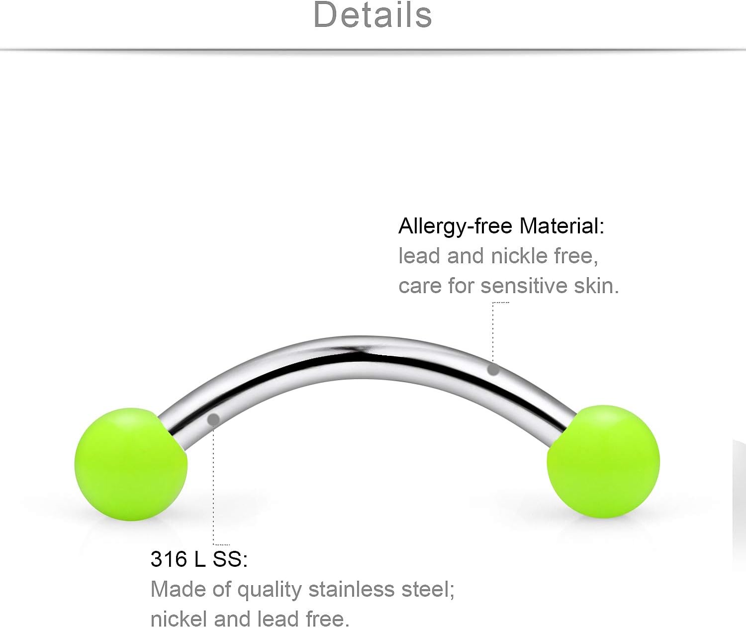 SCERRING 16G 14G Stainless Steel Curved Barbell Snake Eyes Tongue Ring Nipplerings Nipple Rings Piercing Jewelry Retainer 14mm 16mm 30PCS - QIAO CrystalQIAO CrystalQIAO Crystal