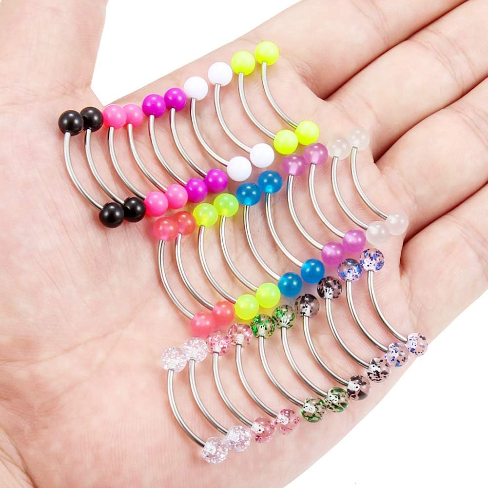 SCERRING 16G 14G Stainless Steel Curved Barbell Snake Eyes Tongue Ring Nipplerings Nipple Rings Piercing Jewelry Retainer 14mm 16mm 30PCS - QIAO CrystalQIAO CrystalQIAO Crystal