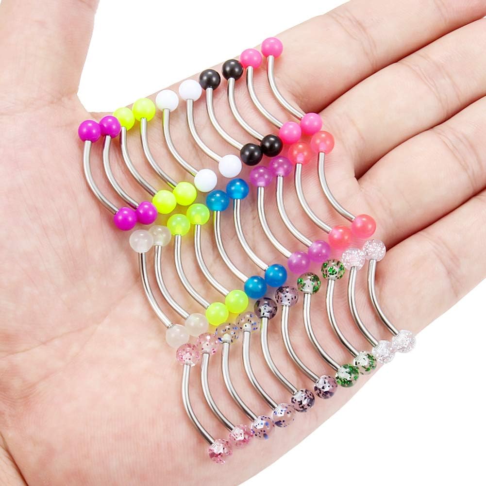 SCERRING 16G 14G Stainless Steel Curved Barbell Snake Eyes Tongue Ring Nipplerings Nipple Rings Piercing Jewelry Retainer 14mm 16mm 30PCS - QIAO CrystalQIAO CrystalQIAO Crystal