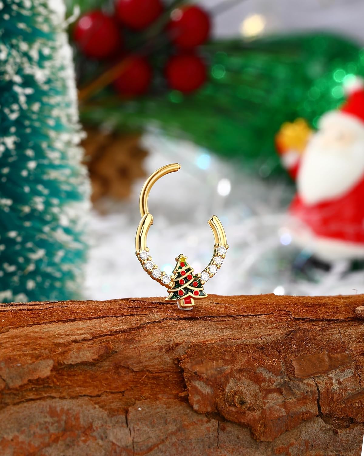 Septum Rings 16g Christmas Tree Septum Piercing Jewelry Gold Diath Piercing Jewelry Gold Cartilage Hoop Surgical Steel Helix Conch Earring CZ Nose Rings Hoop for Women Men - QIAO CrystalQIAO CrystalQIAO Crystal