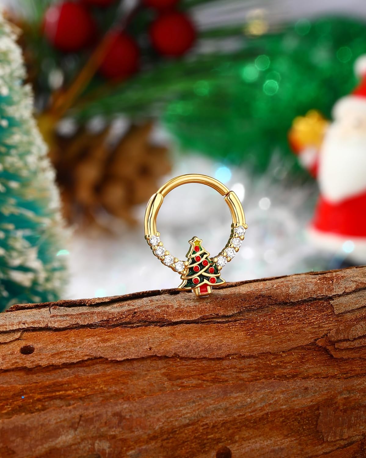Septum Rings 16g Christmas Tree Septum Piercing Jewelry Gold Diath Piercing Jewelry Gold Cartilage Hoop Surgical Steel Helix Conch Earring CZ Nose Rings Hoop for Women Men - QIAO CrystalQIAO CrystalQIAO Crystal