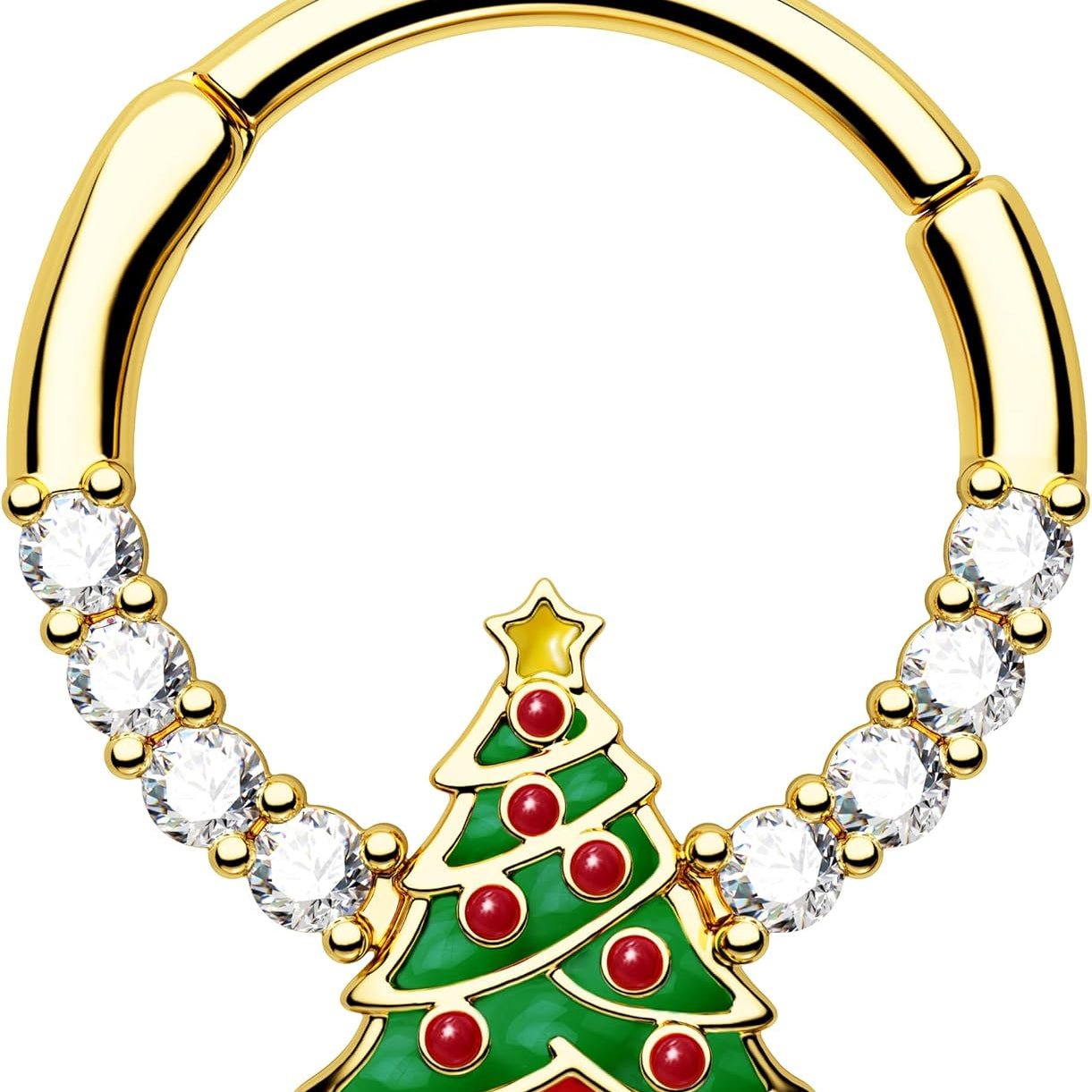 Septum Rings 16g Christmas Tree Septum Piercing Jewelry Gold Diath Piercing Jewelry Gold Cartilage Hoop Surgical Steel Helix Conch Earring CZ Nose Rings Hoop for Women Men - QIAO CrystalQIAO CrystalQIAO Crystal