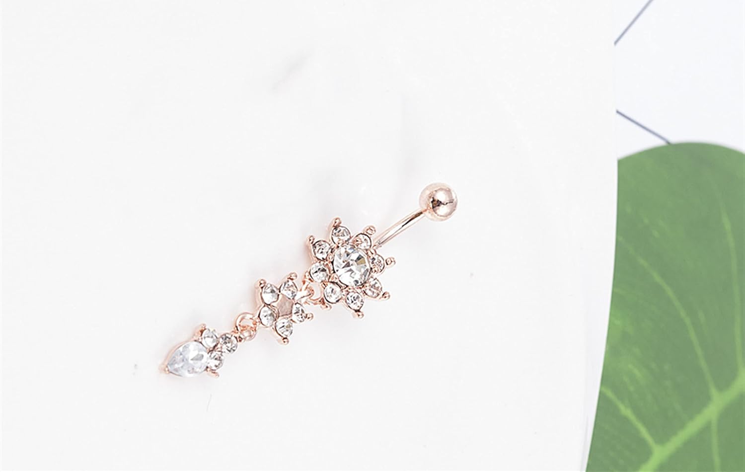 Sexy Women Crystal Body Dangle Ball Barbell Bar Belly Button Ring Navel Ring (Rose Gold) - 我的商店我的商店我的商店