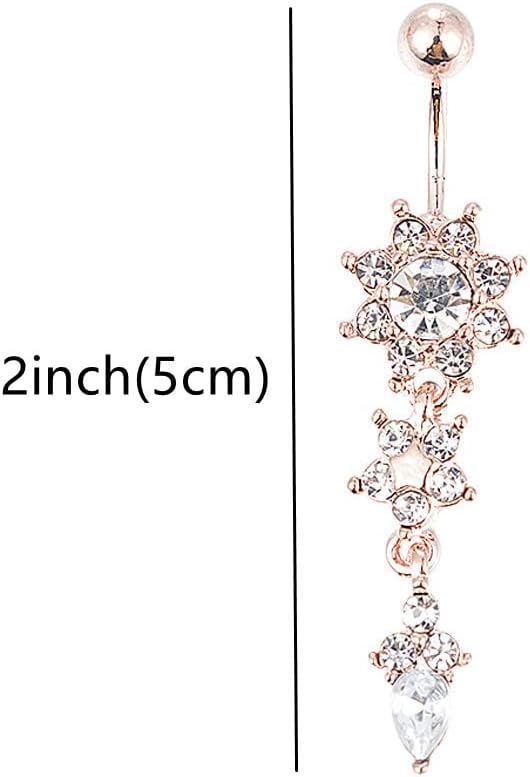 Sexy Women Crystal Body Dangle Ball Barbell Bar Belly Button Ring Navel Ring (Rose Gold) - 我的商店我的商店我的商店
