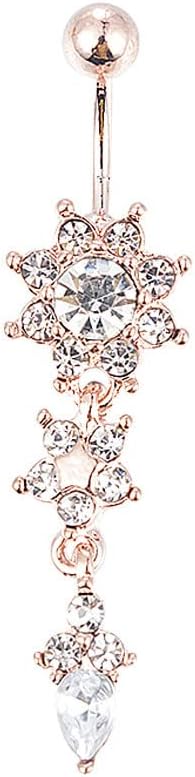 Sexy Women Crystal Body Dangle Ball Barbell Bar Belly Button Ring Navel Ring (Rose Gold) - 我的商店我的商店我的商店