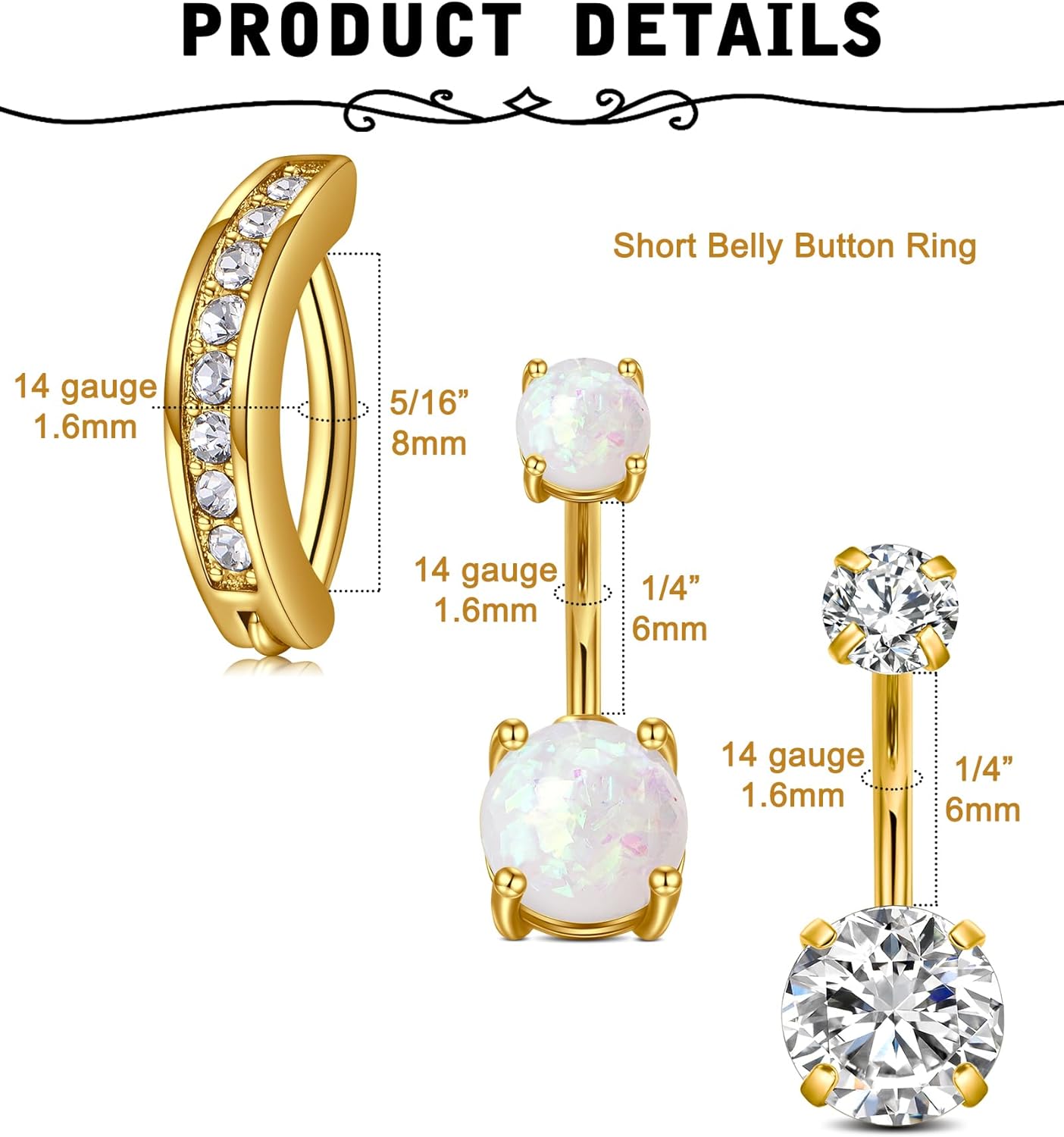 Short Belly Button Ring Short Bar Belly Button Rings Surgical Stainless Steel Belly Ring 6mm Belly Button Rings Short Bar 1/4" - 我的商店我的商店我的商店