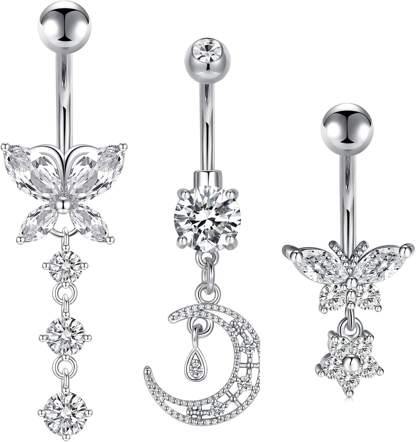 Silver Gold Belly Button Ring for Women Clicker Hoop Belly Rings Opal Navel Piercing Jewelry Dangle Hypoallergenic Surgical Steel Dainty Dangling Navel Rings for Women - 我的商店我的商店我的商店