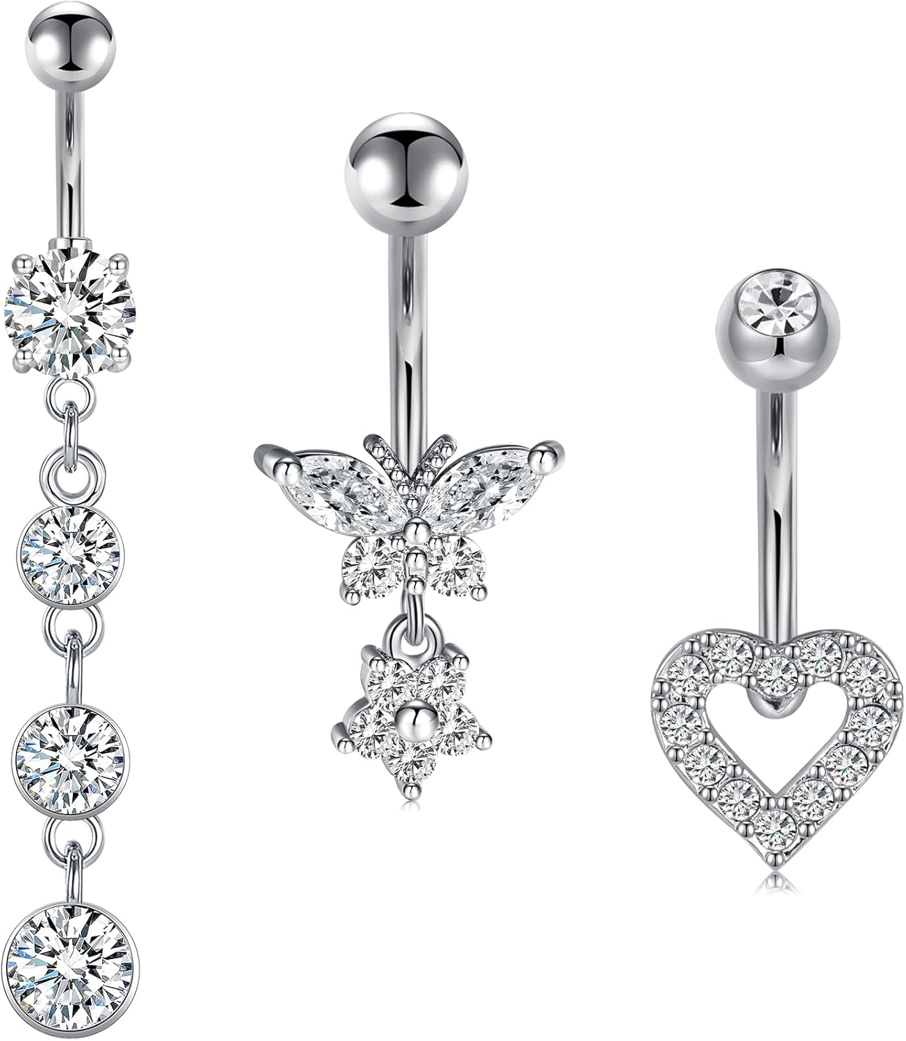 Silver Gold Belly Button Ring for Women Clicker Hoop Belly Rings Opal Navel Piercing Jewelry Dangle Hypoallergenic Surgical Steel Dainty Dangling Navel Rings for Women - 我的商店我的商店我的商店