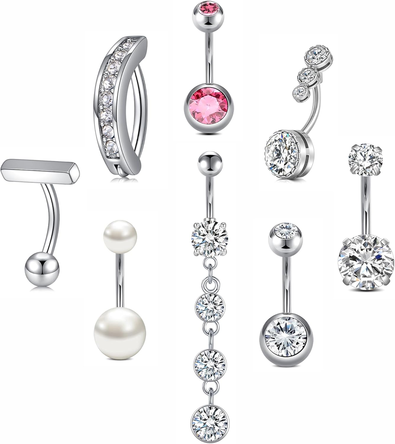 Silver Gold Belly Button Ring for Women Clicker Hoop Belly Rings Opal Navel Piercing Jewelry Dangle Hypoallergenic Surgical Steel Dainty Dangling Navel Rings for Women - 我的商店我的商店我的商店