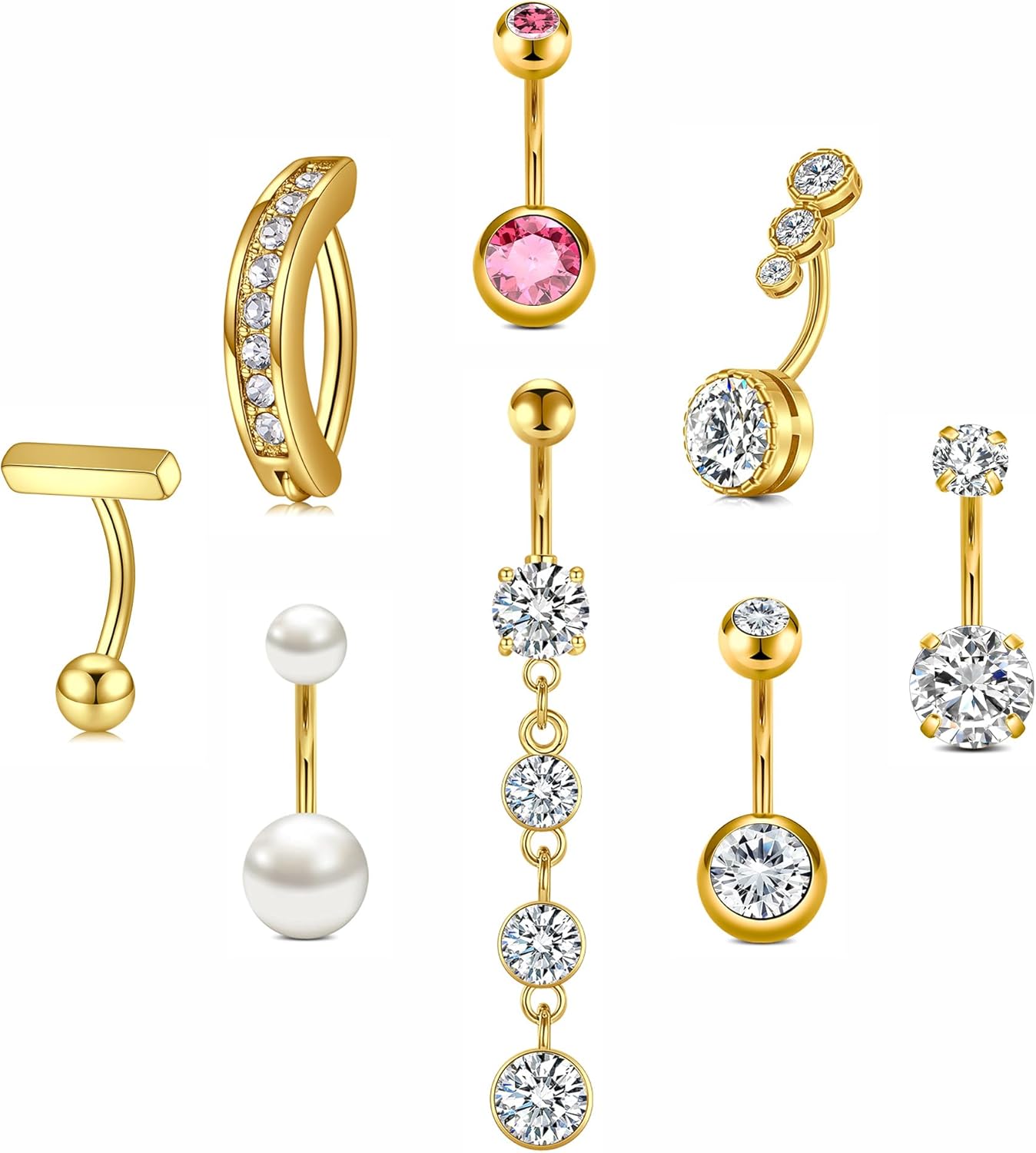 Silver Gold Belly Button Ring for Women Clicker Hoop Belly Rings Opal Navel Piercing Jewelry Dangle Hypoallergenic Surgical Steel Dainty Dangling Navel Rings for Women - 我的商店我的商店我的商店