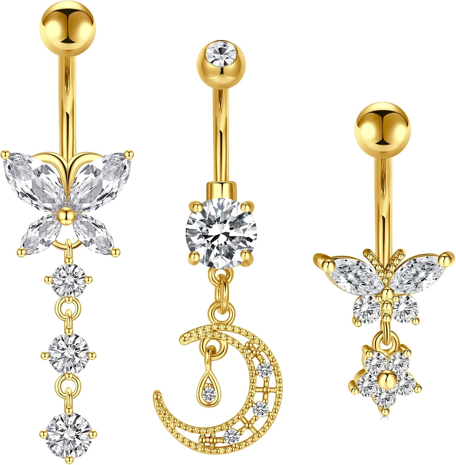 Silver Gold Belly Button Ring for Women Clicker Hoop Belly Rings Opal Navel Piercing Jewelry Dangle Hypoallergenic Surgical Steel Dainty Dangling Navel Rings for Women - 我的商店我的商店我的商店