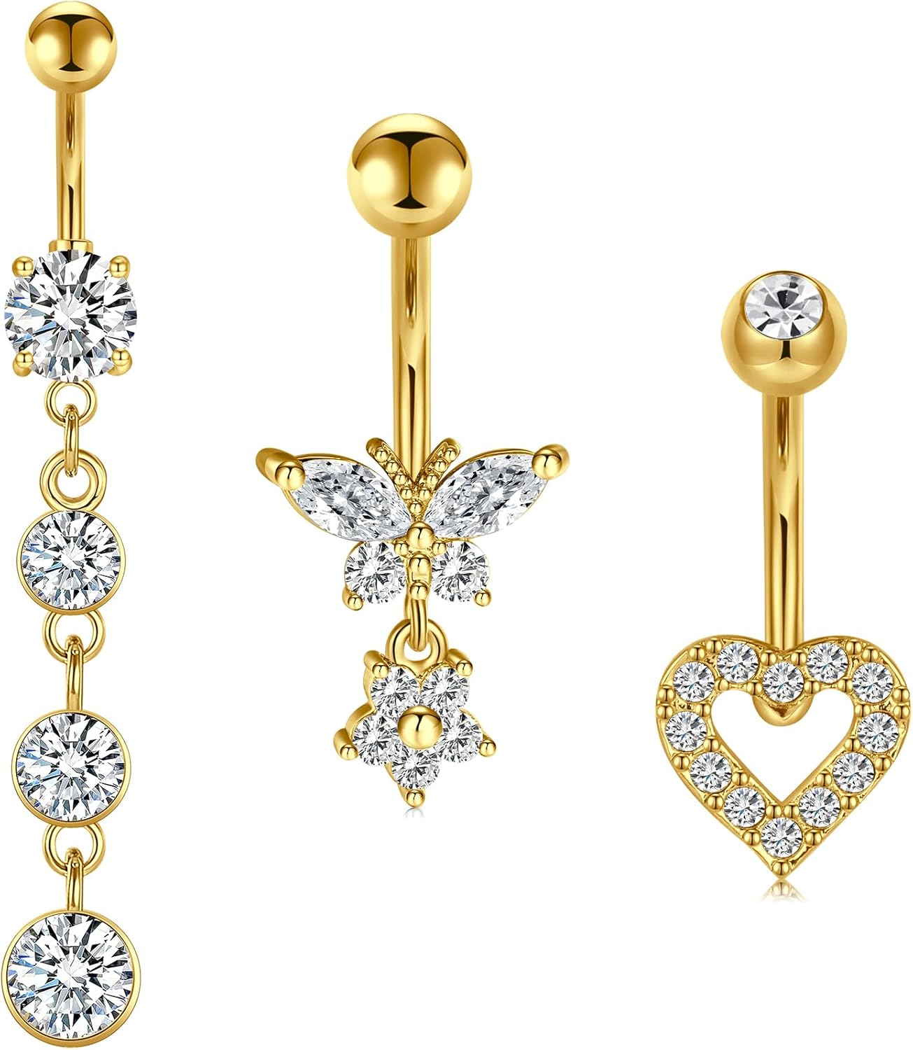 Silver Gold Belly Button Ring for Women Clicker Hoop Belly Rings Opal Navel Piercing Jewelry Dangle Hypoallergenic Surgical Steel Dainty Dangling Navel Rings for Women - 我的商店我的商店我的商店