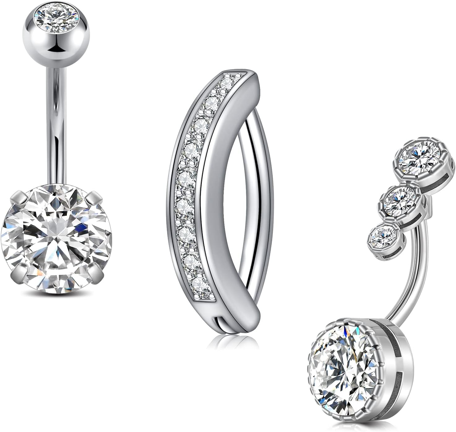 Silver Gold Belly Button Ring for Women Clicker Hoop Belly Rings Opal Navel Piercing Jewelry Dangle Hypoallergenic Surgical Steel Dainty Dangling Navel Rings for Women - 我的商店我的商店我的商店