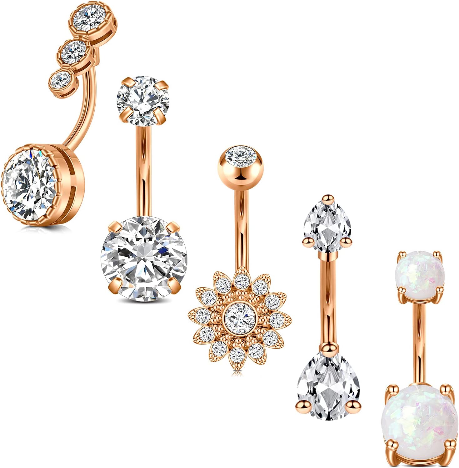 Silver Gold Belly Button Ring for Women Clicker Hoop Belly Rings Opal Navel Piercing Jewelry Dangle Hypoallergenic Surgical Steel Dainty Dangling Navel Rings for Women - 我的商店我的商店我的商店