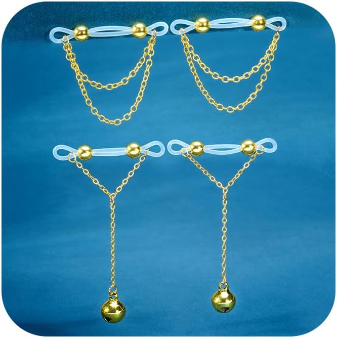  Silver Gold Fake Nipple Rings Non Piercing Nipple Jewelry with Chain Adjustable Elastic Nooses Non Pierced Faux Body Jewelry for Women Men Comfortable Valentine's Day - QIAO CrystalQIAO CrystalQIAO Crystal