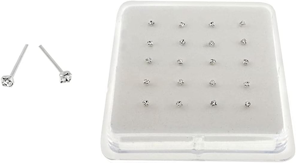 Silver Set of 20 Round Clear Simulated Diamond Nose Stud Box 1.5 mm Straight - QIAO CrystalQIAO CrystalQIAO Crystal