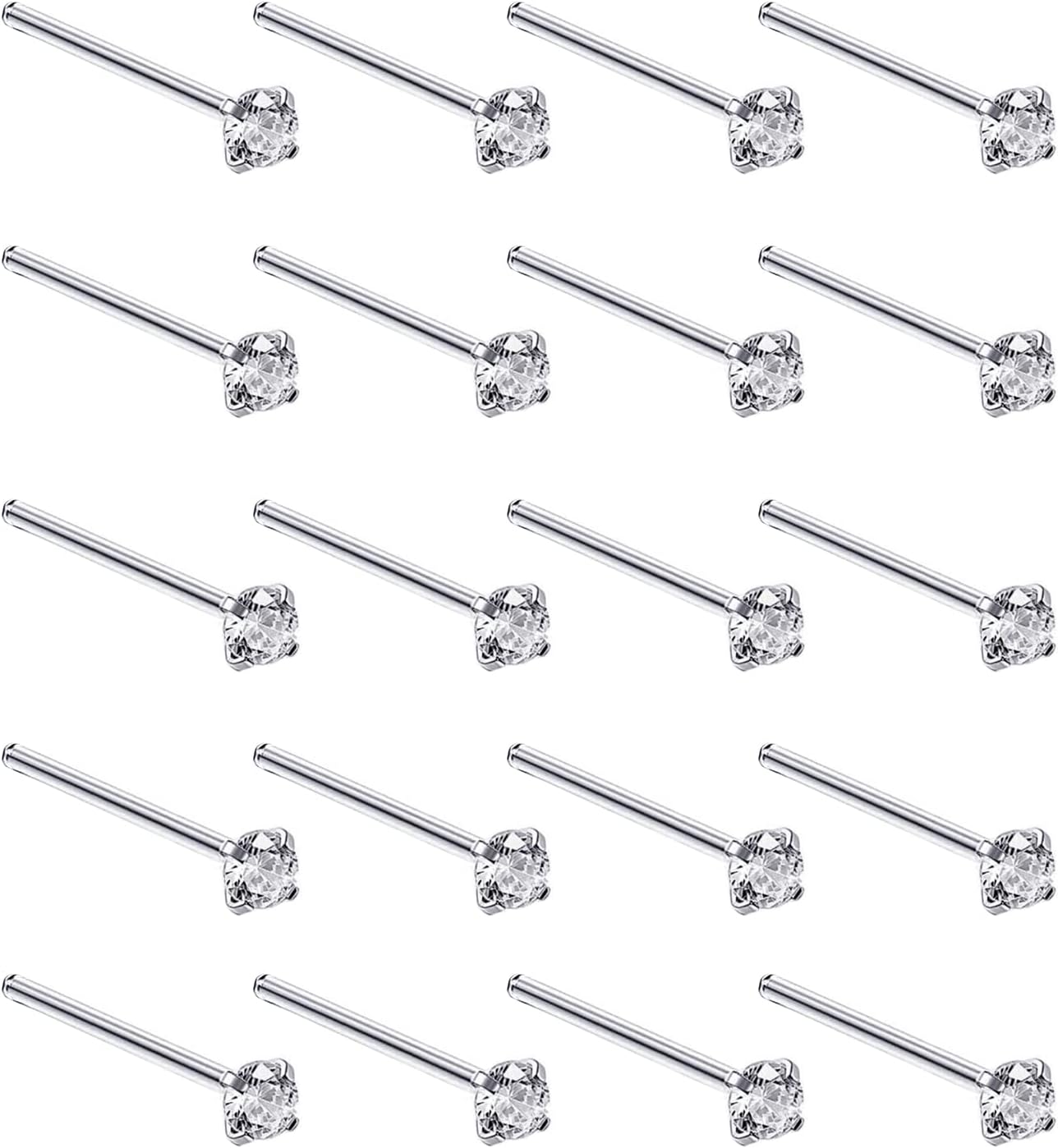 Silver Set of 20 Round Clear Simulated Diamond Nose Stud Box 1.5 mm Straight - QIAO CrystalQIAO CrystalQIAO Crystal